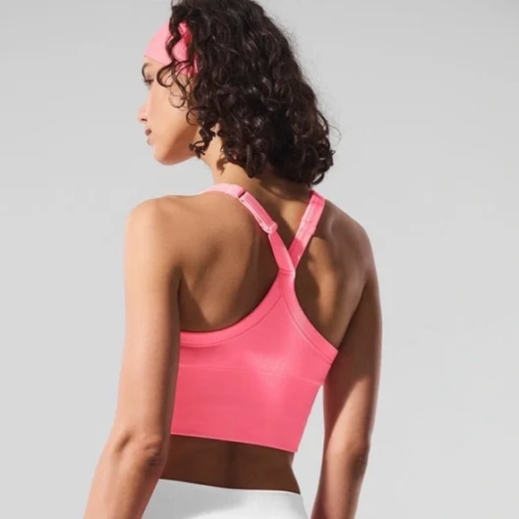 ALO Seamless Ribbed Favorite Bra Tank Neon Bubblegum - Picture 4 of 8